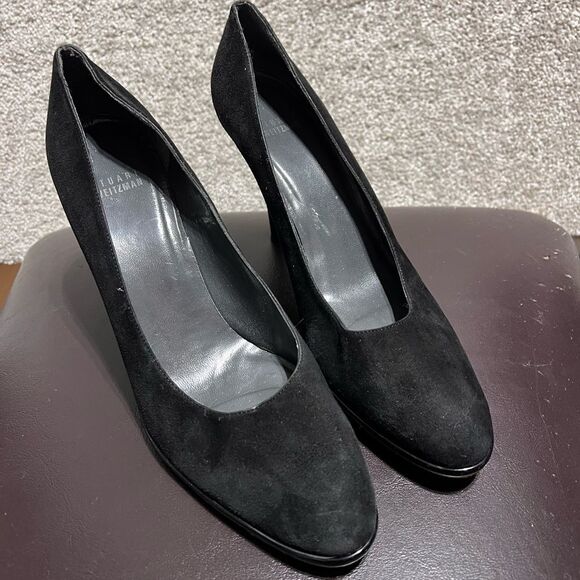 Stuart Weitzman Woman’s Round Toe Black Suede Heels Pumps Size 10 N - Picture 1 of 10